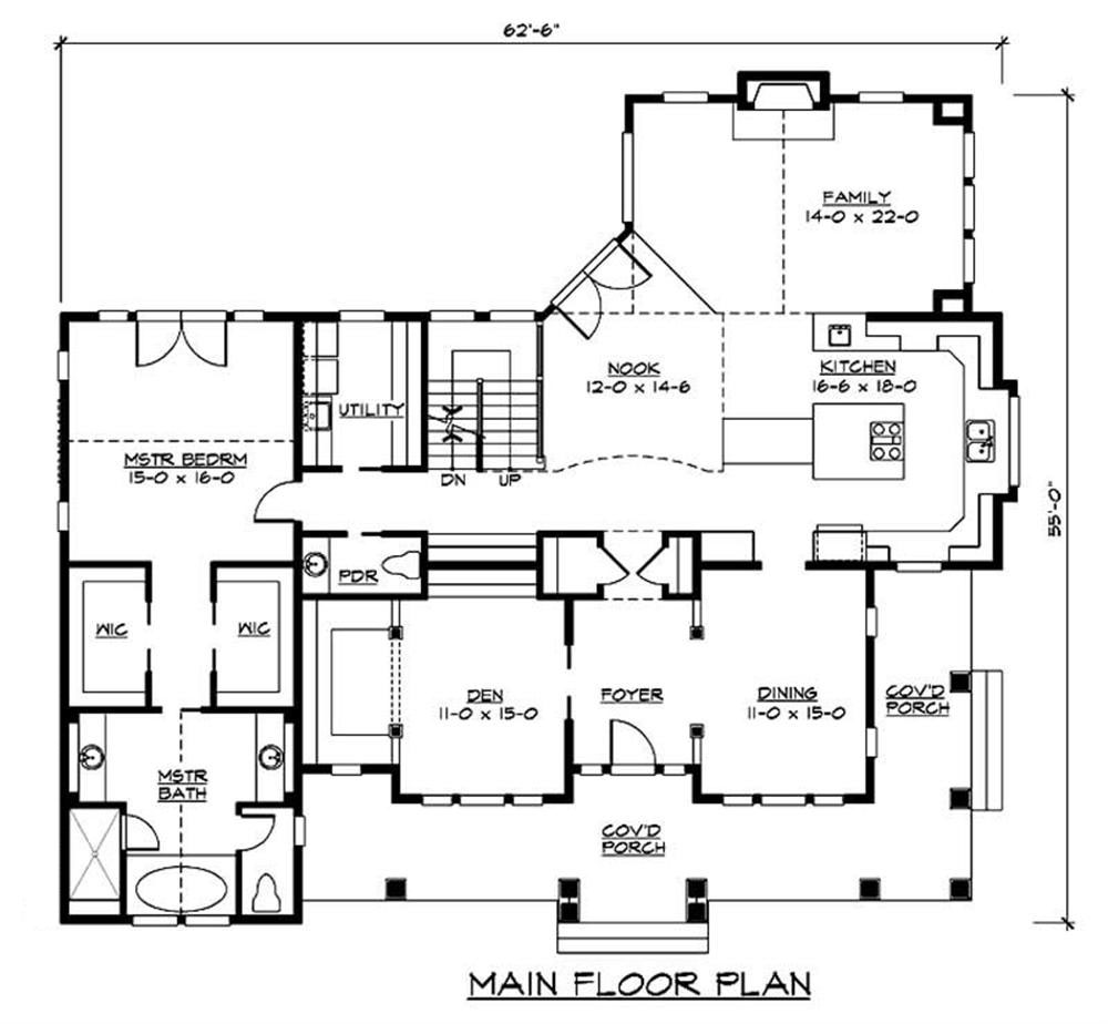 Floor Plan First Story of Craftsman Plan #115-1032
